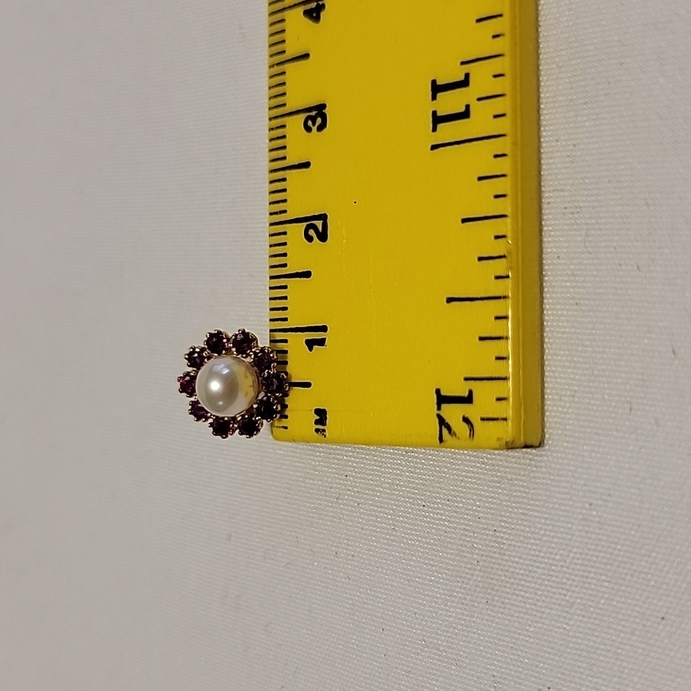14k Yellow Gold Pearl & Garnet Halo Studs - Picture 6 of 7
